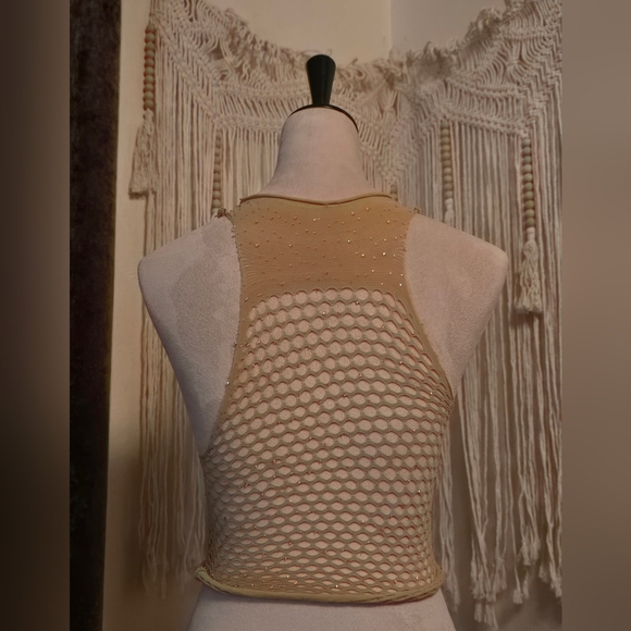 Halter Fishnet Rhinestone Crop Top - Picture 5 of 8